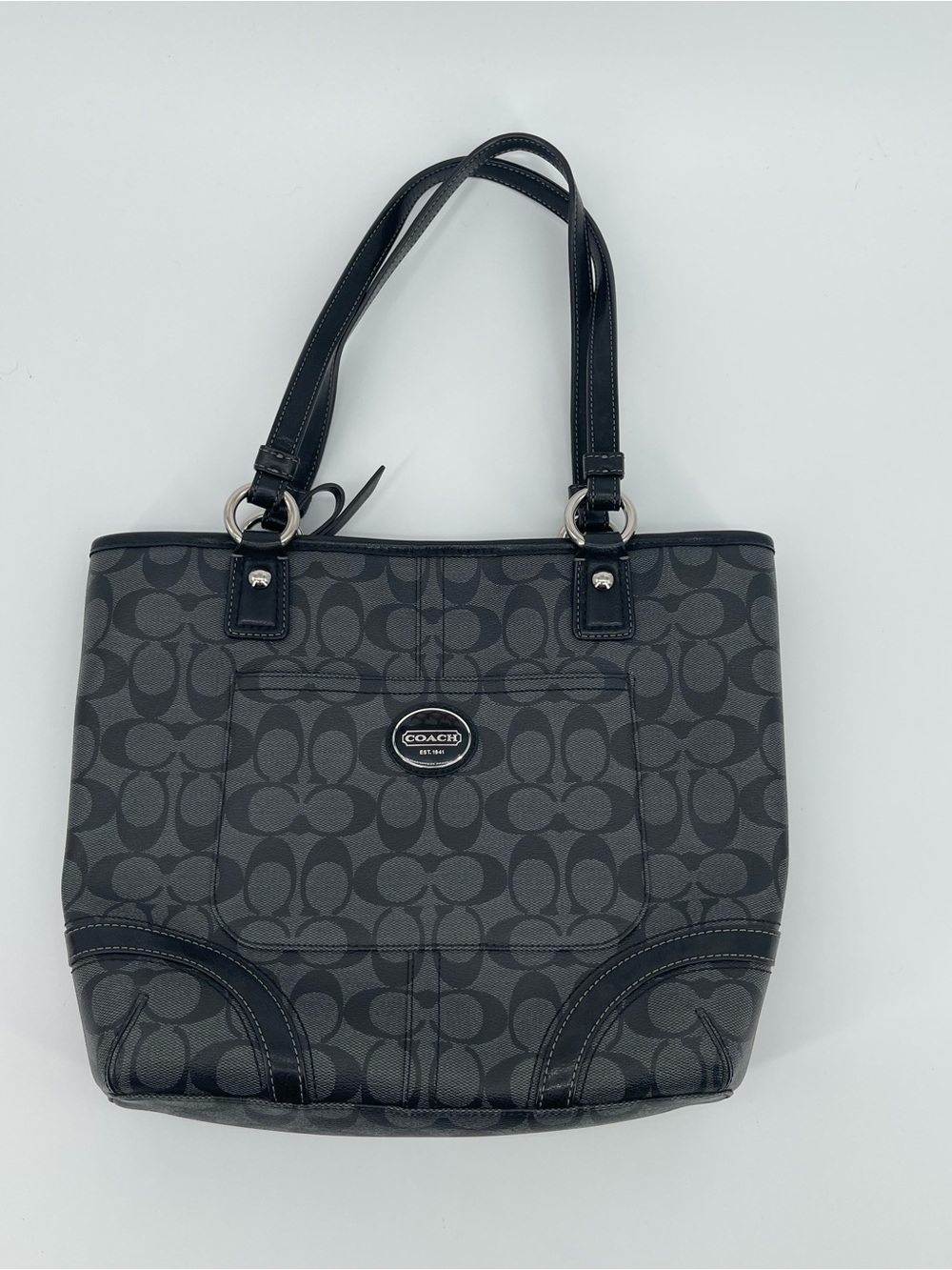 Coach Charcoal and Black Signature Tote with Front Pocket